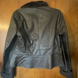 ladies faux leather and fur collar jacket